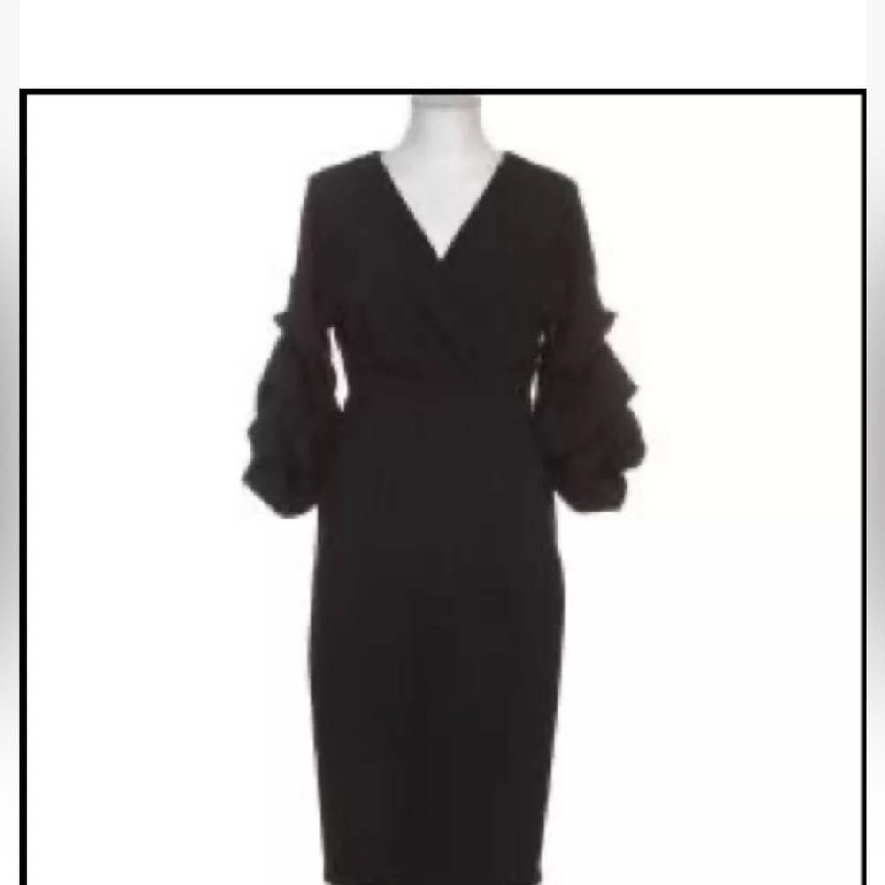 Zara Woman Black Surplice V- Visit › Neck Gathered Sleeves Dress Soze S